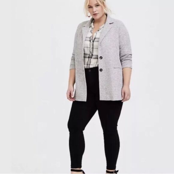 Torrid Studio Textured Boyfriend Knit Trench Blazer Coat Plus Size 3 Gray Pocket - Picture 3 of 8